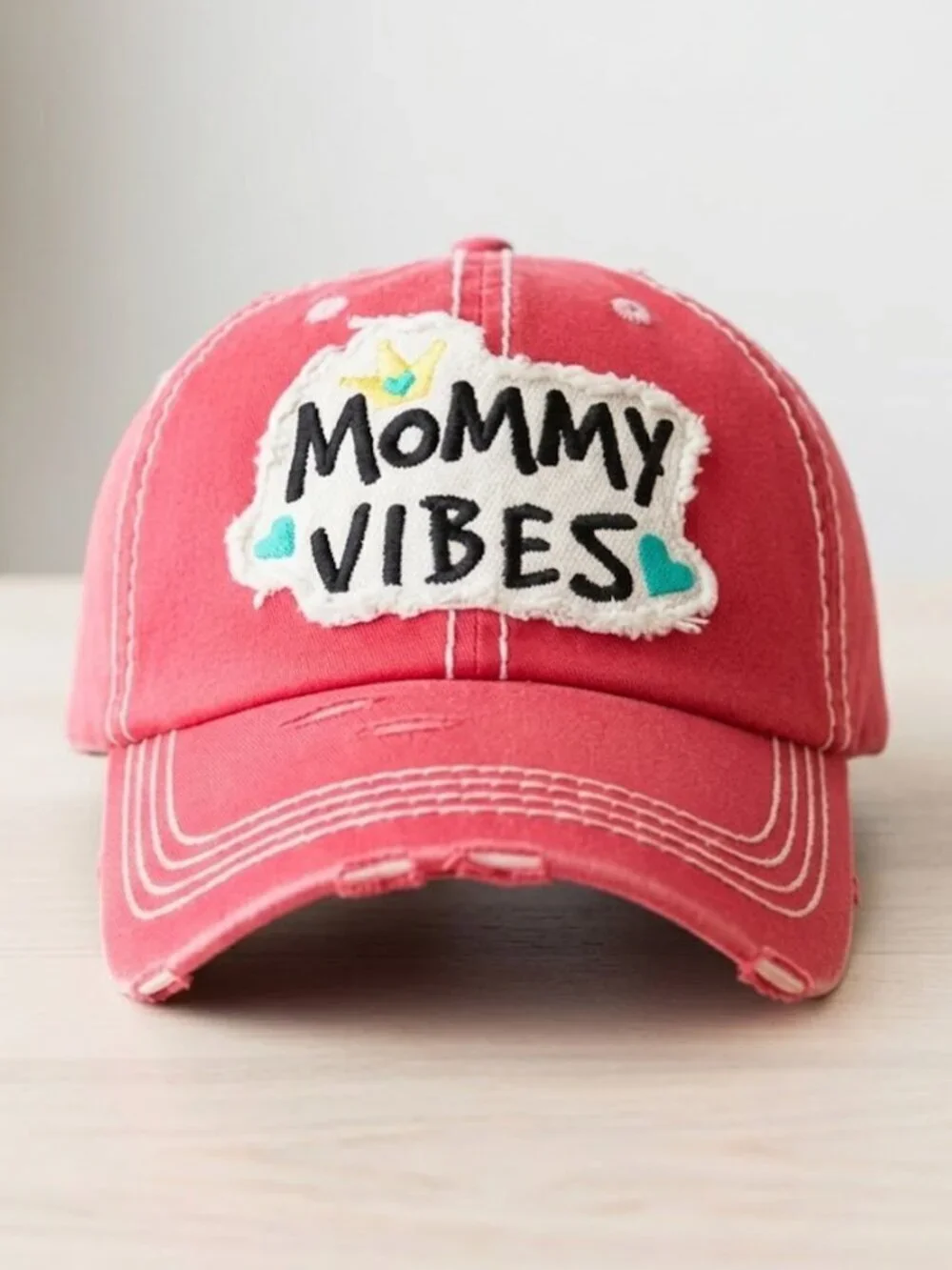 Ladies Coral Mommy Vibes Distressed Baseball Hat